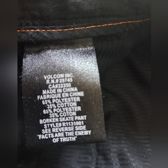 Mens genuine VOLCOM Stone-Age BORKEN skate pants Chino black relaxed 32/32 - Picture 6 of 11